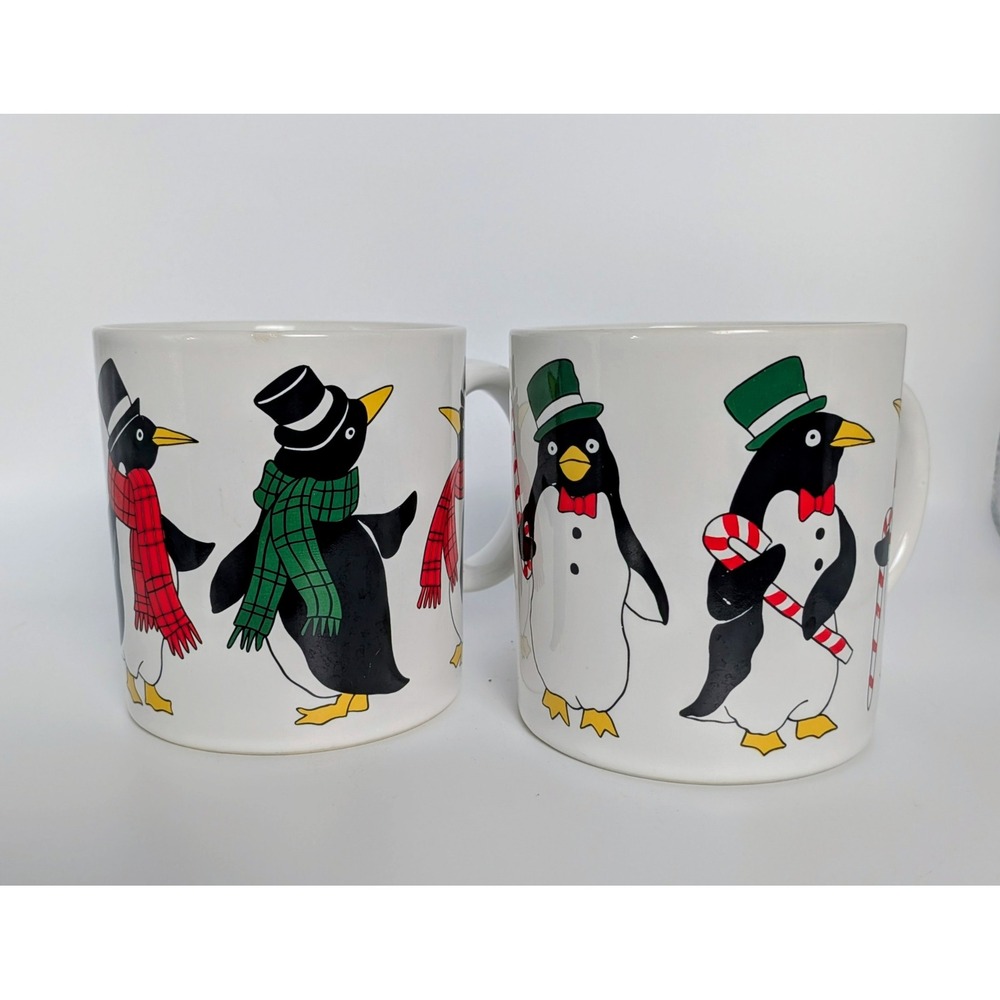Vintage Penguin Holiday Mug Set Japan 1980's